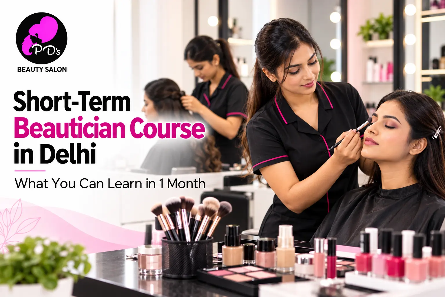 P D’s Beauty Salon one-month beautician course in Delhi with professional makeup training.